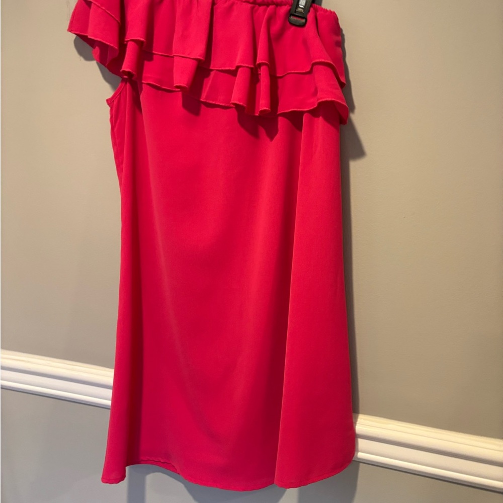 Women's Vibrant Pink Ruffle One Shoulder Dress - Size Medium NWOT
